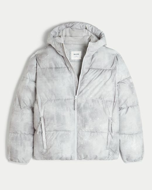 Hollister Gray Faux Fur-lined Hooded Puffer Jacket for men