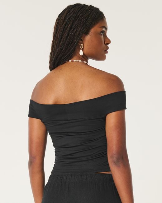 Hollister Soft Stretch Seamless Fabric Ruched Off the shoulder Top in Black Lyst UK