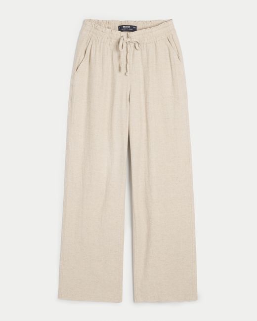 Hollister Natural Adjustable Rise Pull-on Linen-blend Baggy Pants