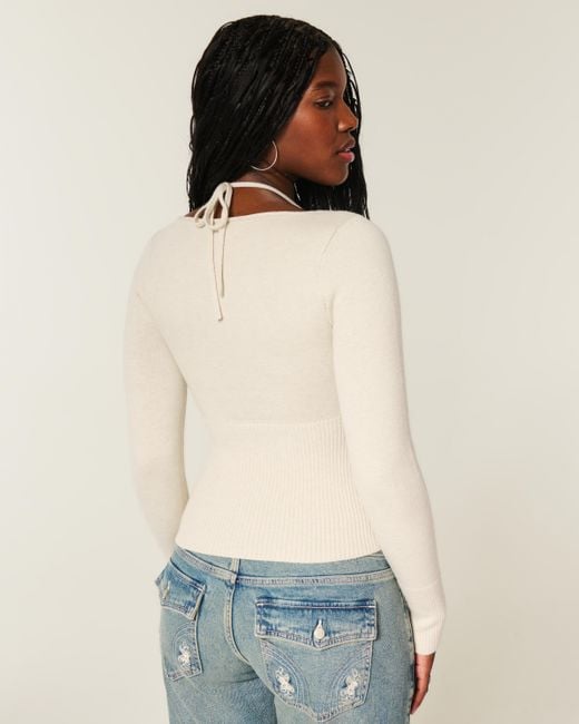 Hollister White Long-sleeve Layered Halter Sweater