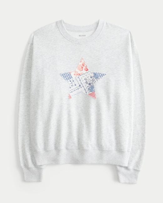 Hollister White Easy Star Graphic Crew Sweatshirt
