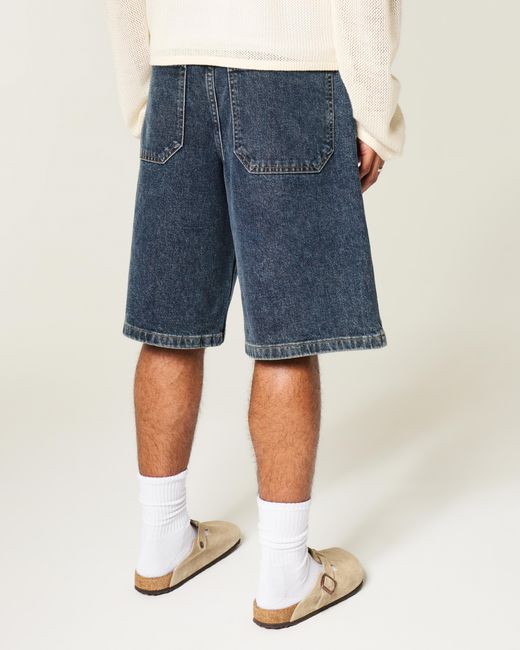 Hollister Blue Dark Wash Super Baggy Jean Shorts for men