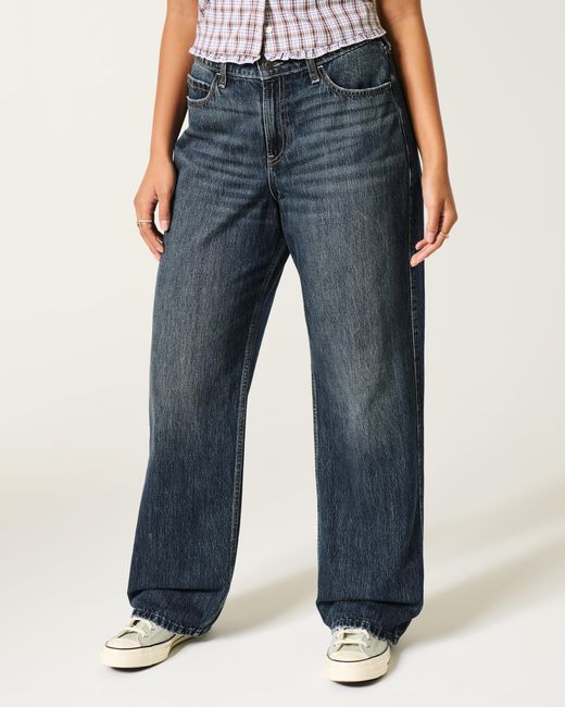 Hollister Blue High-rise Dark Wash Baggy Jeans