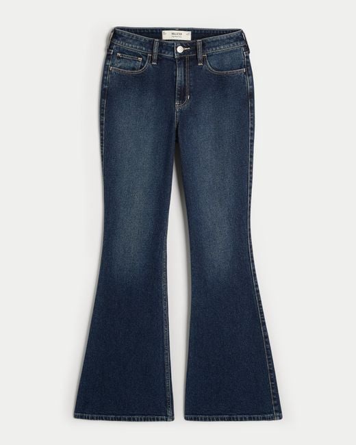 Hollister High-rise Dark Wash Heart Pockets Flare Jeans in Blue