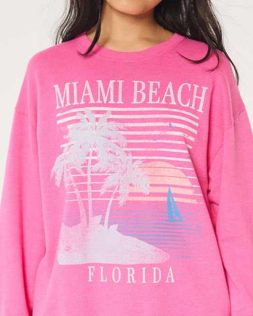 Hollister Pink Frottee-Sweatshirt in Oversized Fit mit Miami Beach-Grafik