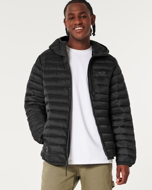 Black puffer jacket hollister best sale