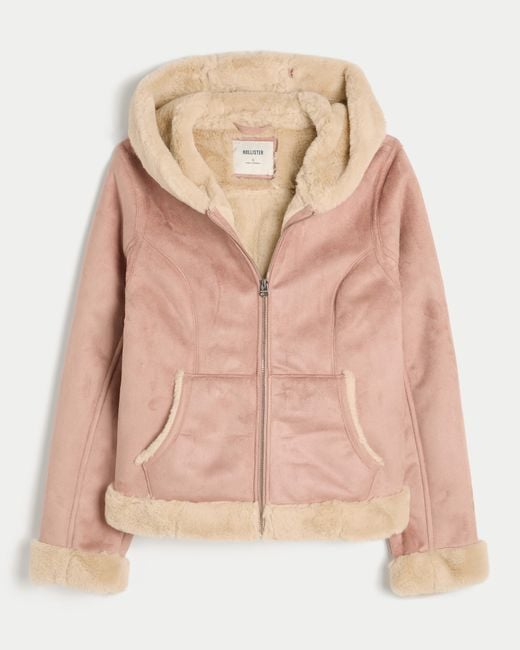 Hollister Pink Faux Fur-lined Faux Shearling Hoodie Jacket