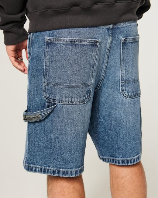 Hollister Blue Medium Wash Baggy Denim Painter Shorts for men