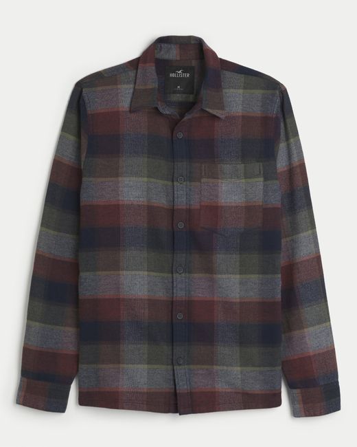 Hollister Black Long-sleeve Button-through Flannel Shirt for men