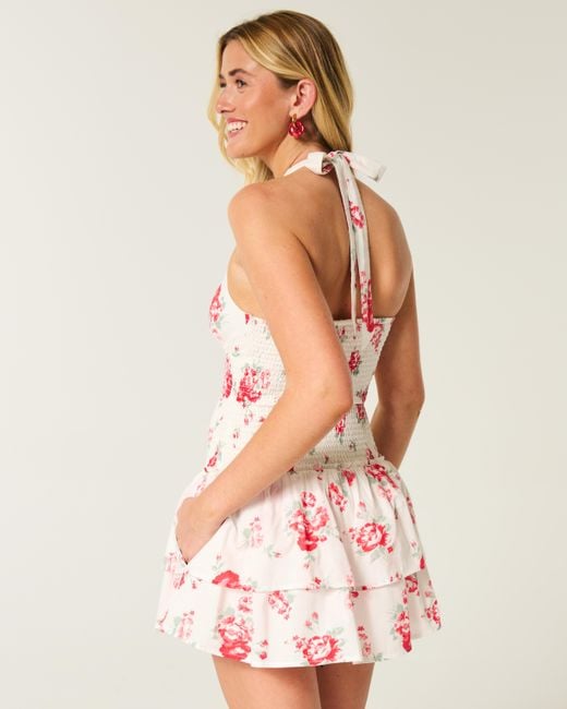 Hollister Pink Double-tier Smocked Halter Skort Dress