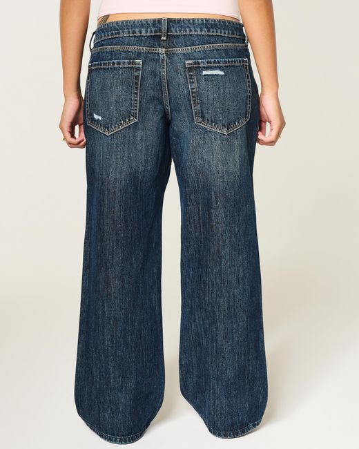 Hollister Blue Ultra Low-rise Distressed Dark Wash Baggy Jeans