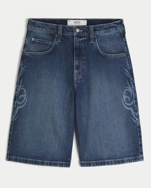 Hollister Blue Scorpion Graphic Baggy Jean Shorts for men