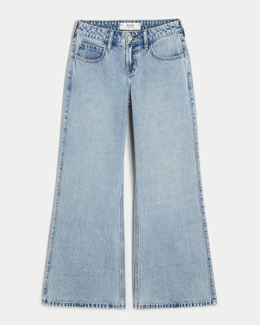 Hollister Blue Low-rise Light Wash Baggy Flare Jeans