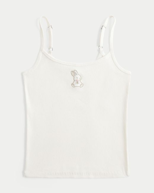 Hollister White Ribbed Rabbit Graphic Cami