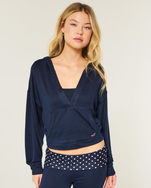 Hollister Blue Always Cozy V-neck Hoodie