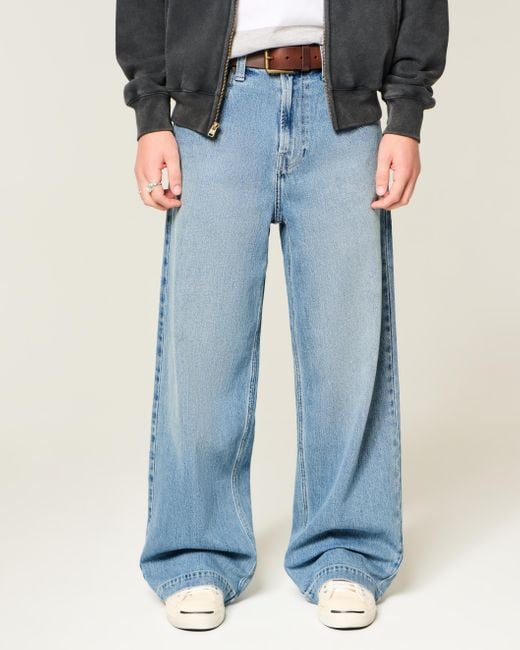 Hollister Blue Medium Wash Eagle Embroidery Super Baggy Jeans for men