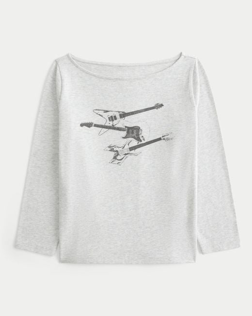 Hollister Gray Slash-neck Electric Guitar Graphic Tee