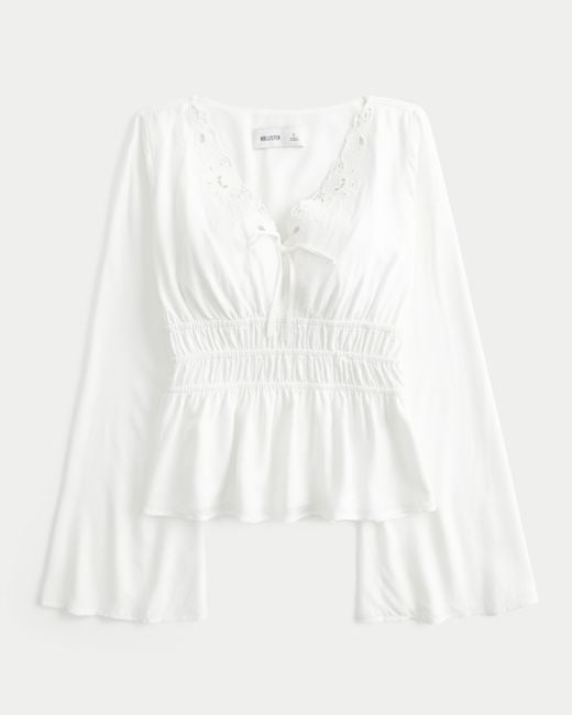 Hollister White Easy Bell Sleeve Tie Front Top