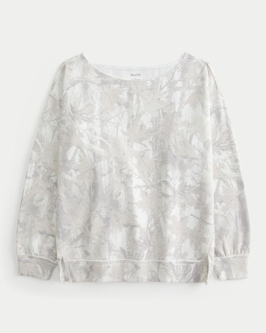 Hollister White Oversized Camo Off-the-shoulder Sweatshirt
