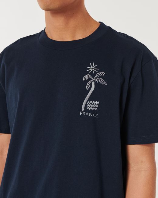 Hollister Blue Relaxed Saint Tropez France Graphic Tee for men