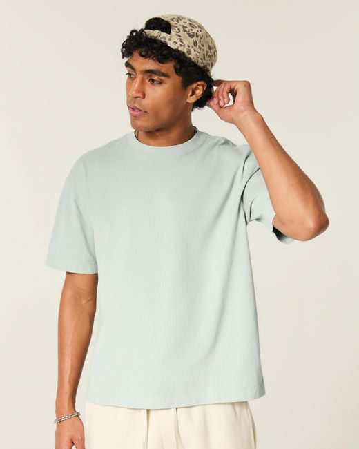 Hollister Blue Boxy Heavyweight Cotton Crew T-shirt for men