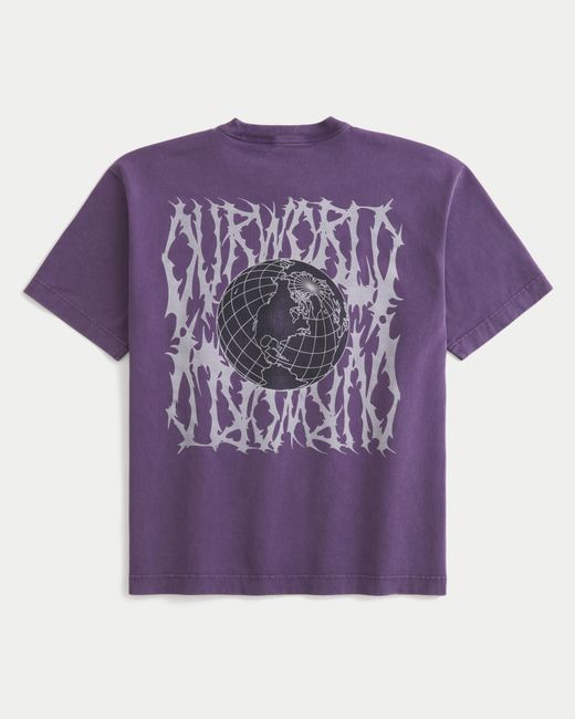Hollister Purple Boxy Heavyweight Our World Graphic Tee for men