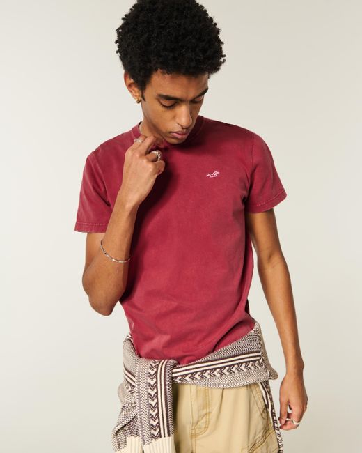 Hollister Red Cotton Icon Crew T-shirt for men
