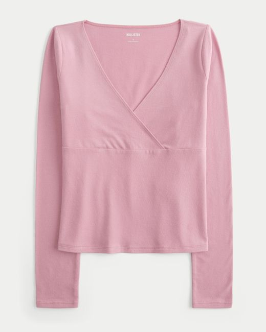 Hollister Long-sleeve Wrap V-neck Top in Pink Lyst UK