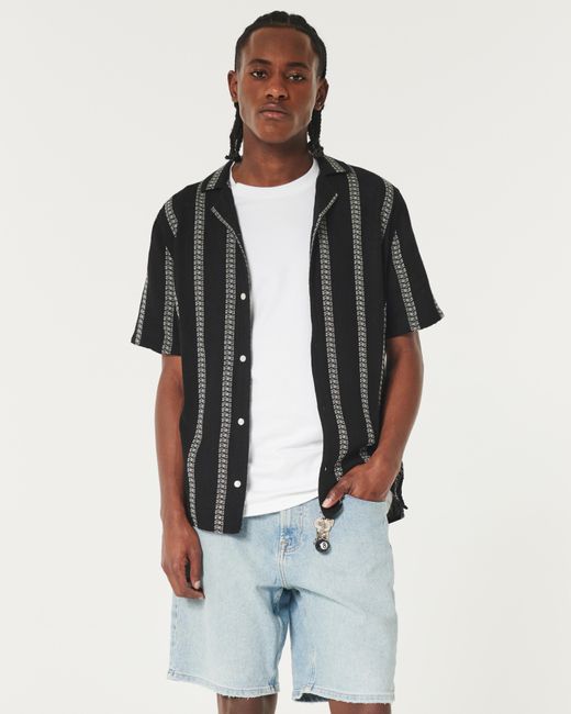 Hollister Black Boxy Short-sleeve Striped Shirt for men