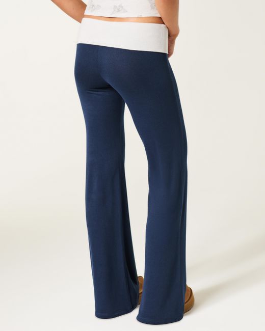 Hollister Blue Always Cozy Knit Foldover Waist Flare Pants
