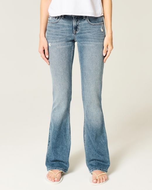 Hollister Blue Low-rise Distressed Medium Wash Bootcut Jeans