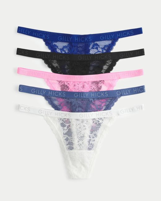 Hollister Blue Gilly Hicks Lace Thong Underwear 5-pack