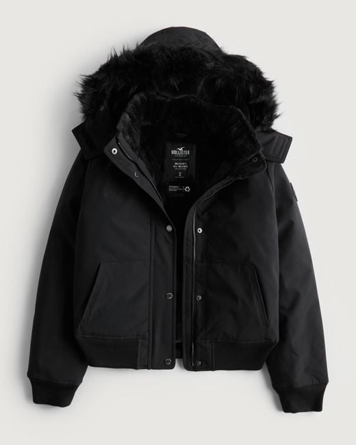 Hollister Black Faux Fur-lined All-weather Bomber Jacket