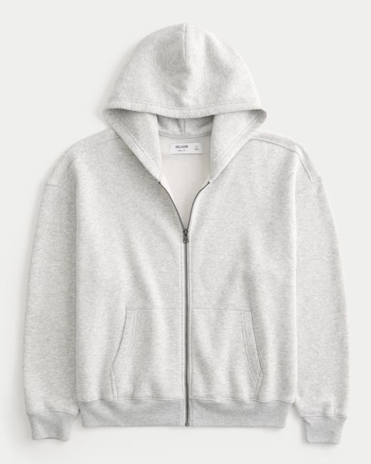 Hollister Gray Boxy Zip-up Hoodie for men