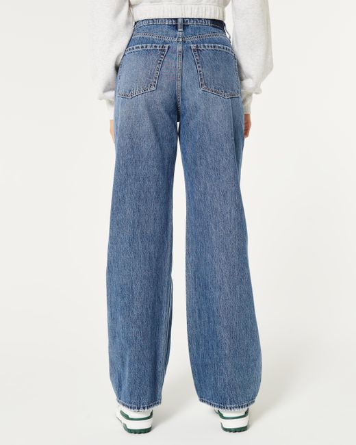 Hollister Blue Ultra High Rise Baggy Jeans in mittlerer Waschung