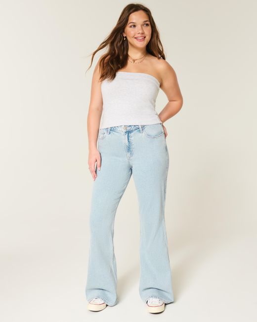 Hollister Blue High-rise Light Wash Heart Embroidered Flare Jeans