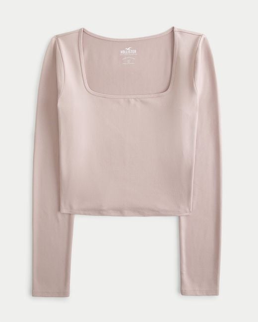 Hollister Pink Seamless Fabric Long-sleeve Square-neck T-shirt
