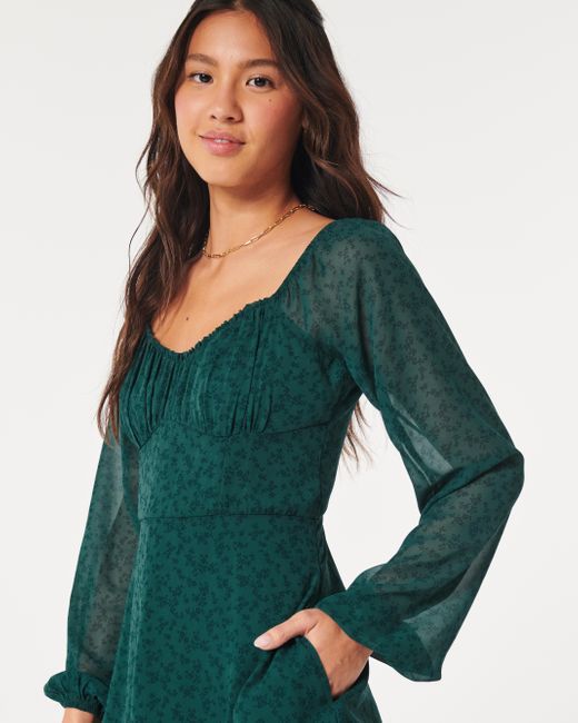 Hollister Ruched Sweetheart Dress in Green | Lyst UK