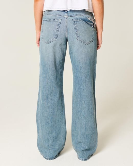 Hollister Blue Low-rise Medium Wash Butterfly Graphic Baggy Jeans