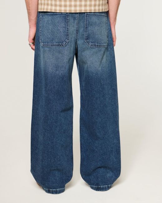 Hollister Blue Dark Wash Super Baggy Jeans for men