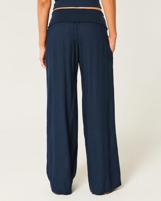 Hollister Blue Super-Baggy-Hose mit umgeschlagener Taille