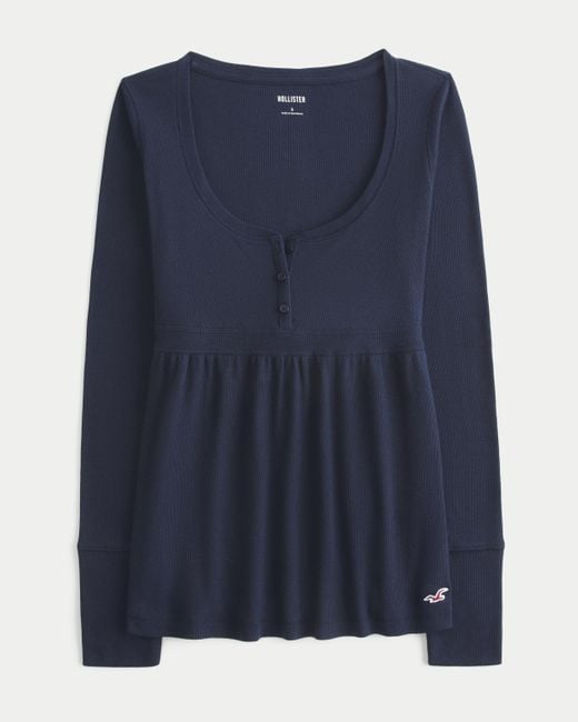 Hollister Blue Easy Tie-back Henley Babydoll Top