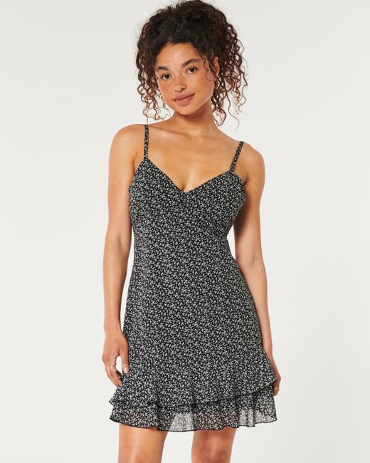 Hollister Black Ruffle Chiffon Mini Dress
