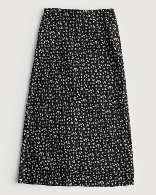 Hollister Black Ultra High Rise Midirock aus Krepp