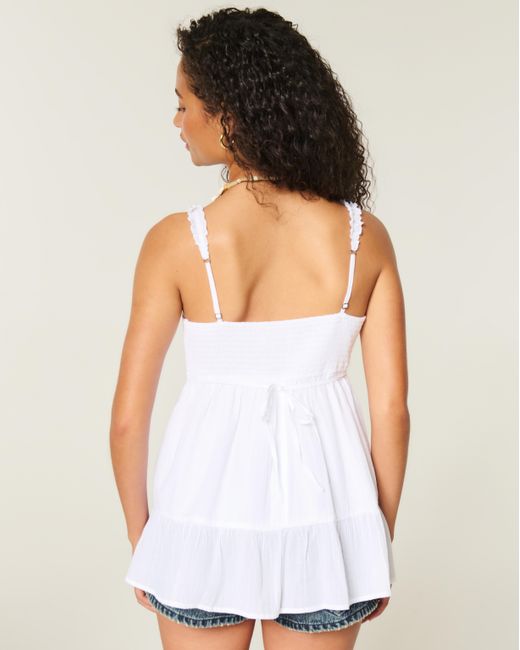 Hollister White Longline Ruffle Icon Tunic Babydoll Top