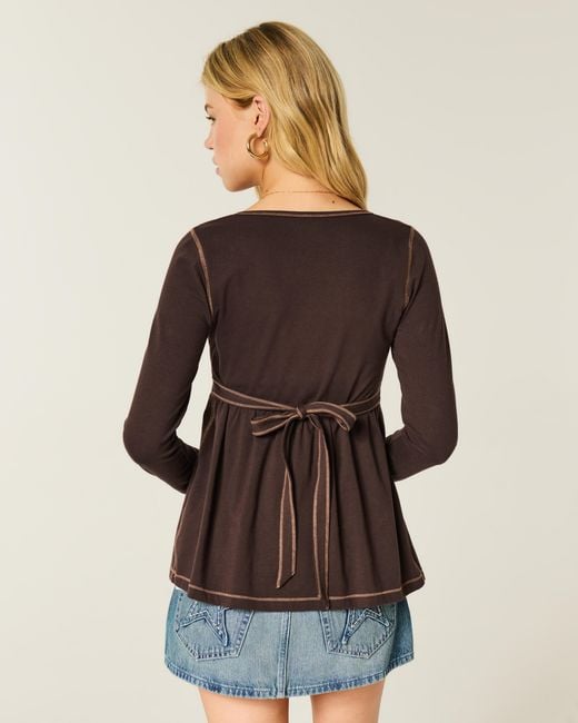 Hollister Brown Long-sleeve Henley Babydoll Top