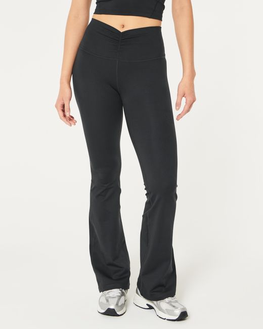Hollister Black Gilly Hicks Active Recharge Ruched Waist High-rise Flare Leggings