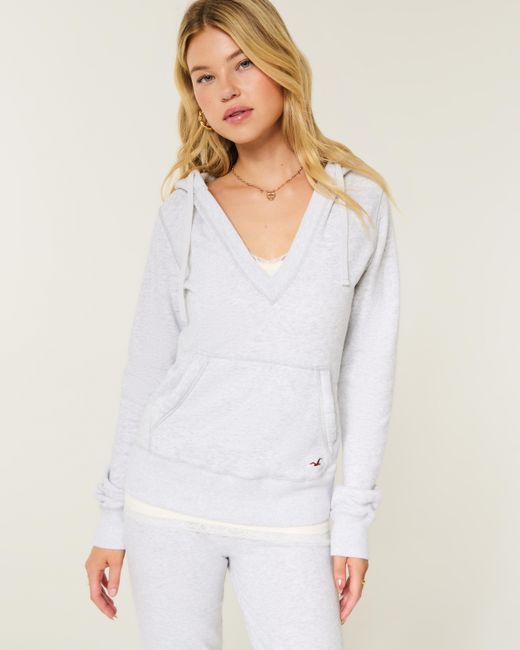 Hollister White Hollister Feel Good V-neck Hoodie