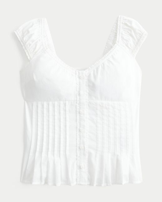 Hollister White V-neck Pintuck Top