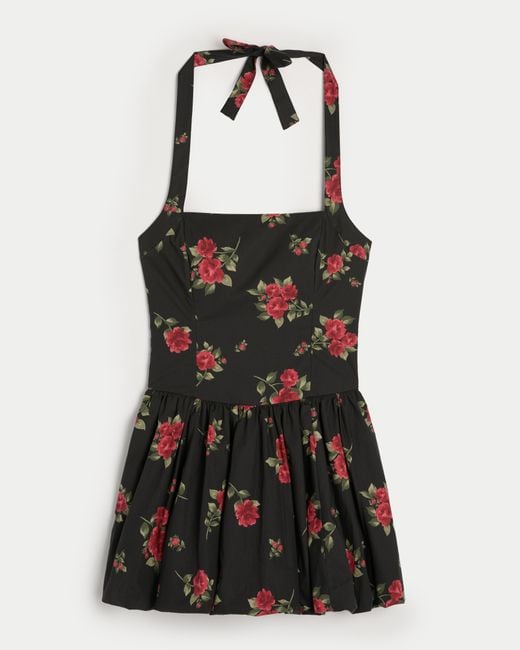 Hollister Black Halter Mini Bubble Skort Dress